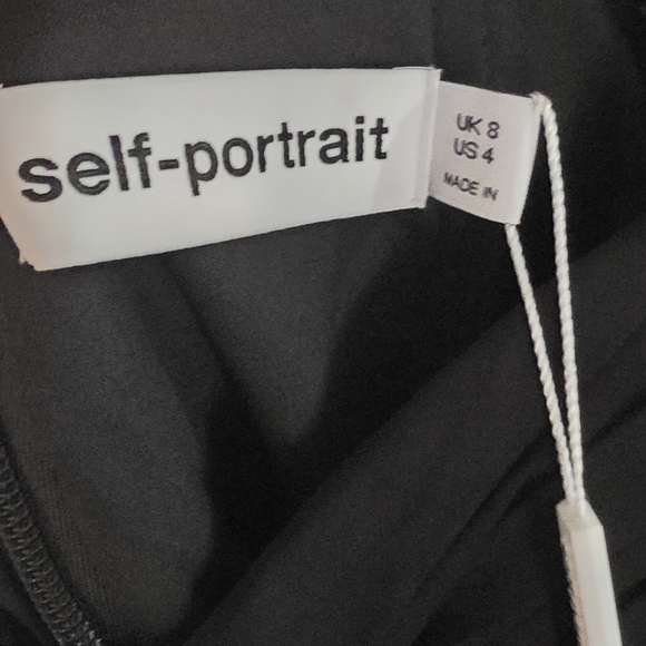 Self-Portrait Black Ruched Long Sleeve Midi Dress Slit | US 4 UK 8 - Picture 7 of 8